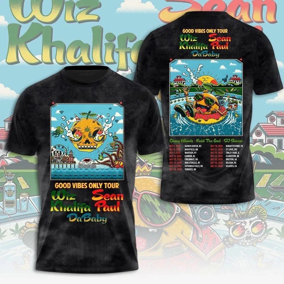 Wiz Khalifa good vibes only tour 2026 3D T-Shirt Gift For Fan M