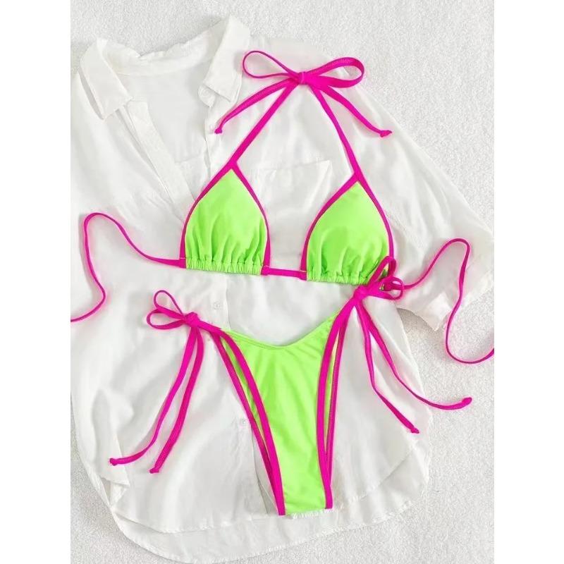 Bikini Sexy con Lacci Colore a Contrasto Set Costume da Bagno da Donna Diviso Bikini da Spiaggia 2026 Nuovo Bikini Senza Schiena per Tutte le Stagioni Set 2 Pezzi