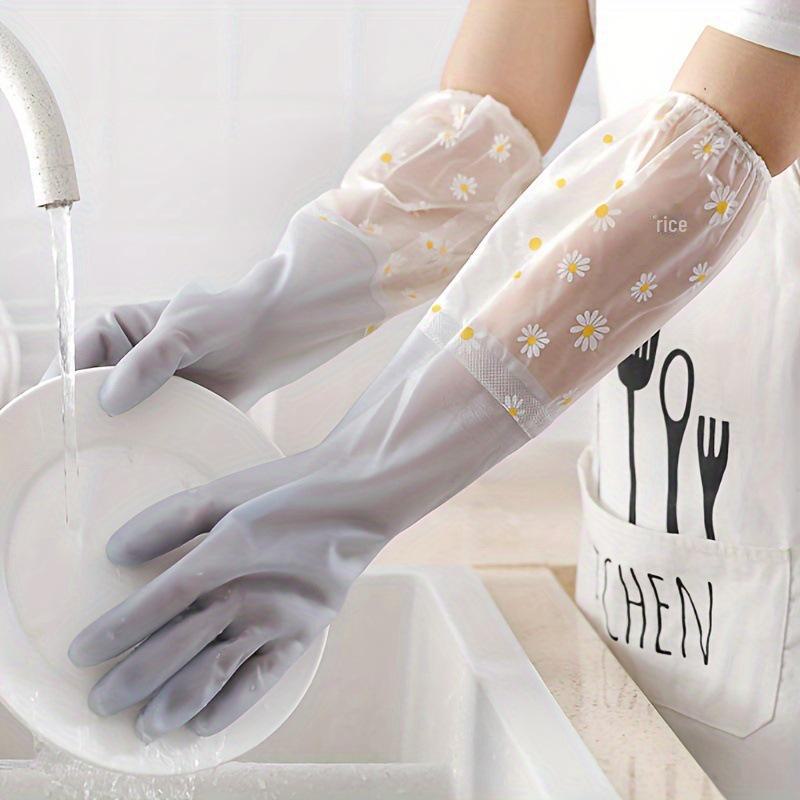 Creative Jelly Color Latex Kitchen Gloves - Long, Waterproof, Plastic Cuff, Ideal for Dishwashing and Laundry.