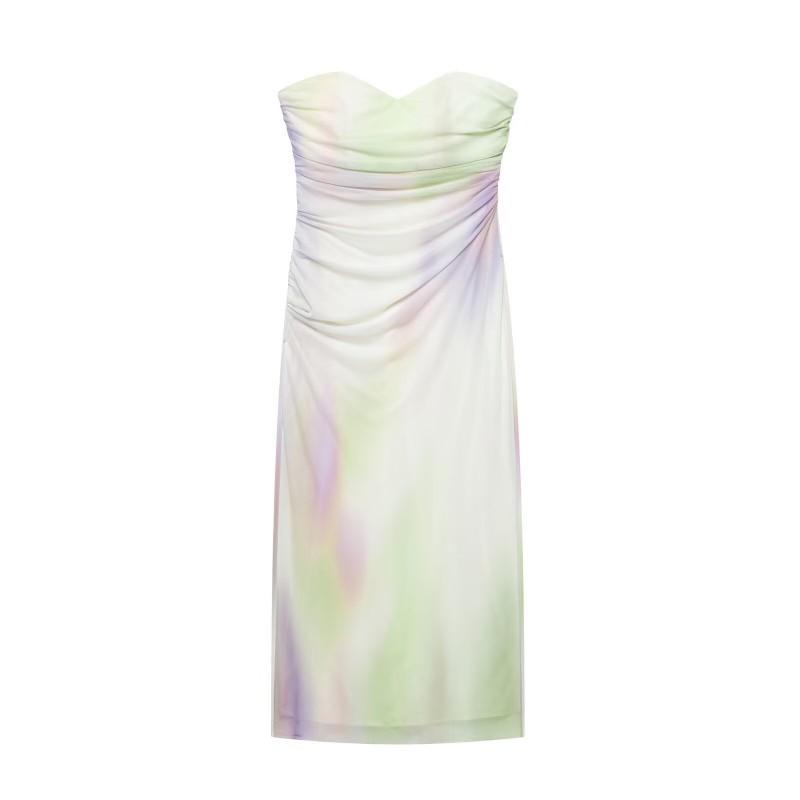 European American Women s Clothing Summer Slim Print Silk Mesh Tube Top Dress M