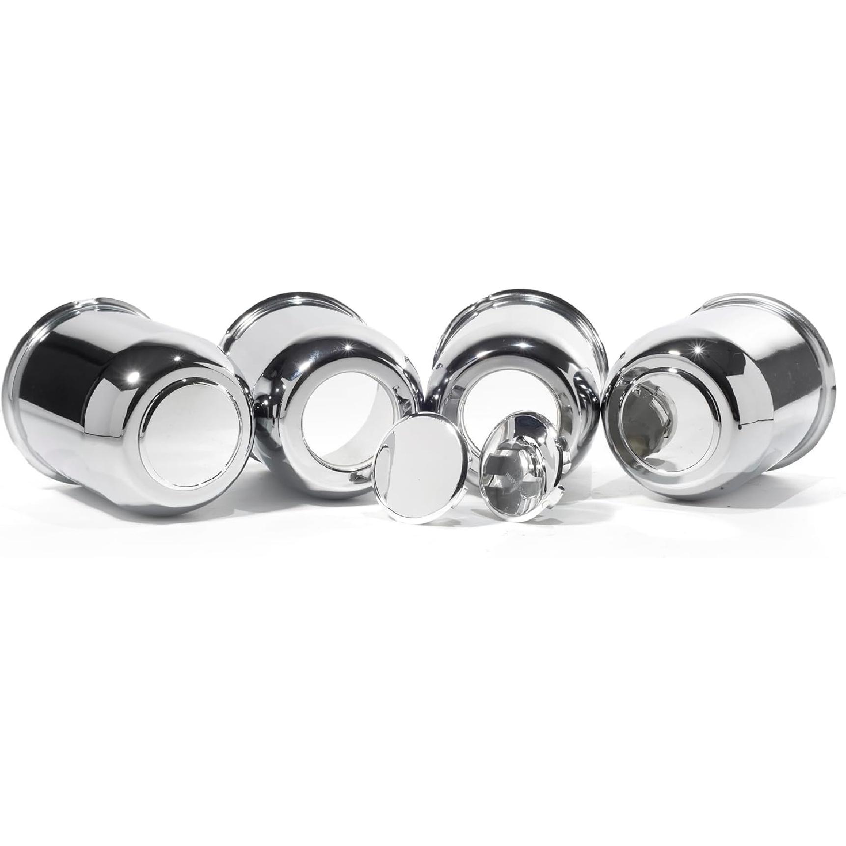 

4-Pack Trailer Push Through Center Caps and Trailer Wheel Lug Sets - 3.74in Wheel Center Caps Chrome Wheel Cover Carbon Steel Hub Cap with 24 Chrome