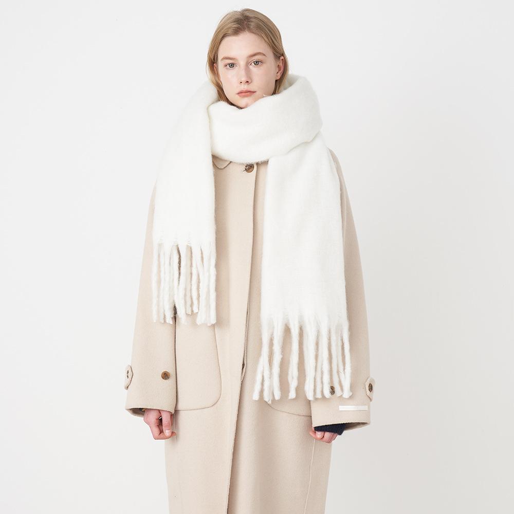 White Scarf Winter Lengthened Warm Thickened Neck Warmer Shawl