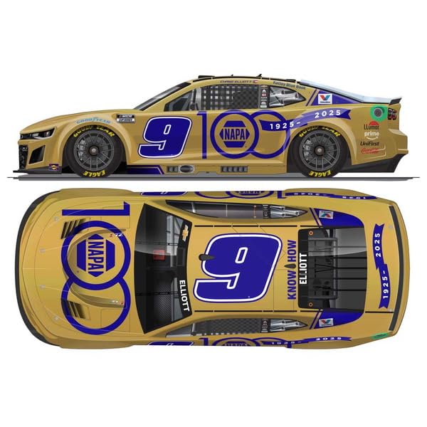 

Kyosho Lionel Racing NASCAR CUP Кубок Масштаб NAPA 2025 Chevrolet Camaro Чейз Эллиотт 100-летие NAPA Готовая модель (Серия NAPA) 1/64 #9, Техас,