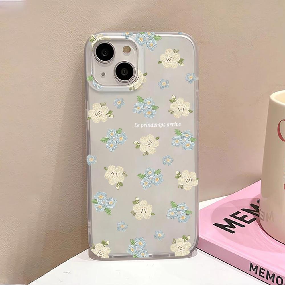 Flowers Matte Transparent Clear Frosted Shockproof phone Case For iPhone 16 15 14 Plus 13 12 11  7 8 Pro X XR Max 7 8 Plus