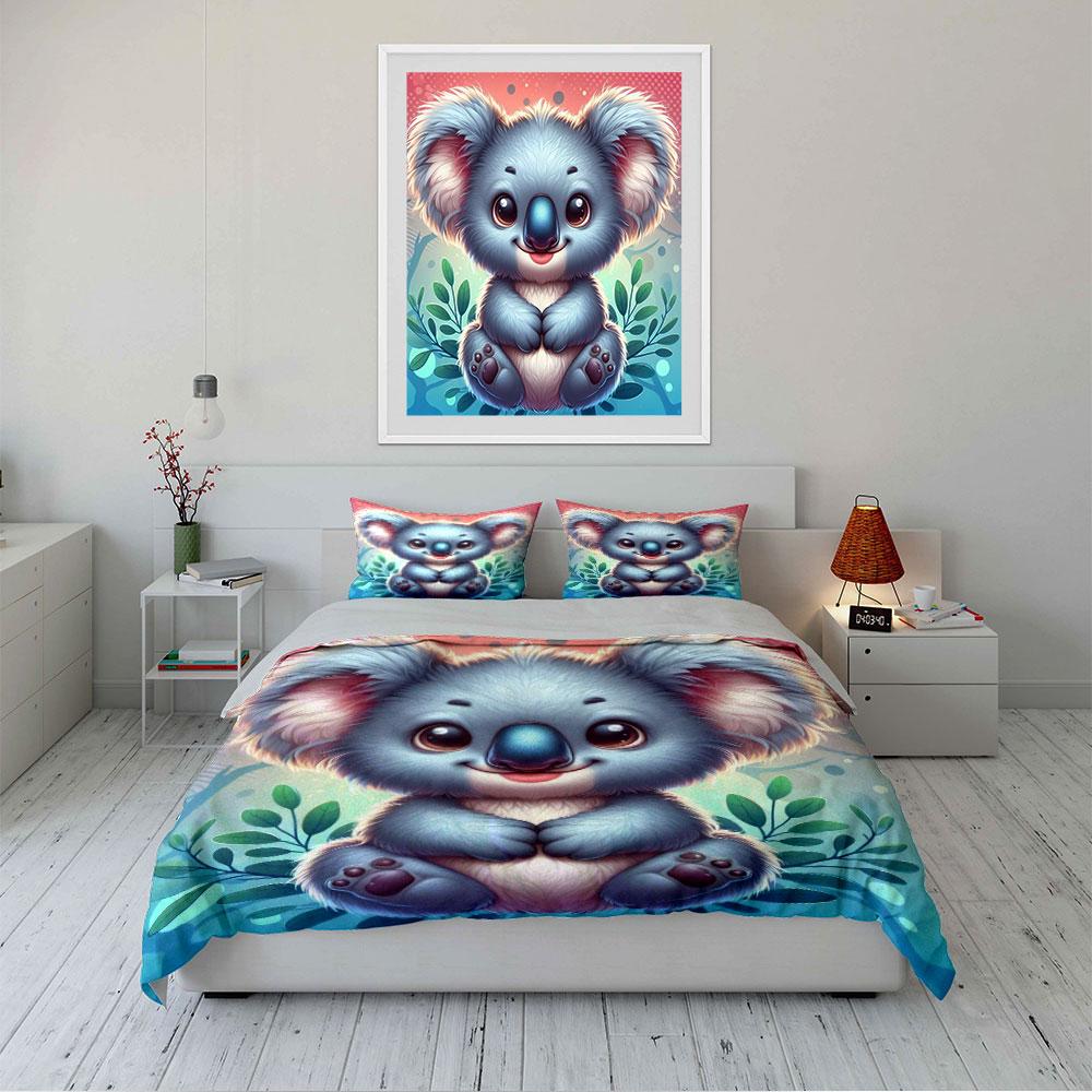 Cute Koala Leafy Bedding Set Bedding Duvet Cover Set Duvet Cover Pillowcases (1 * Duvet Cover 2 * Pillowcases, Without Duvet Insert)