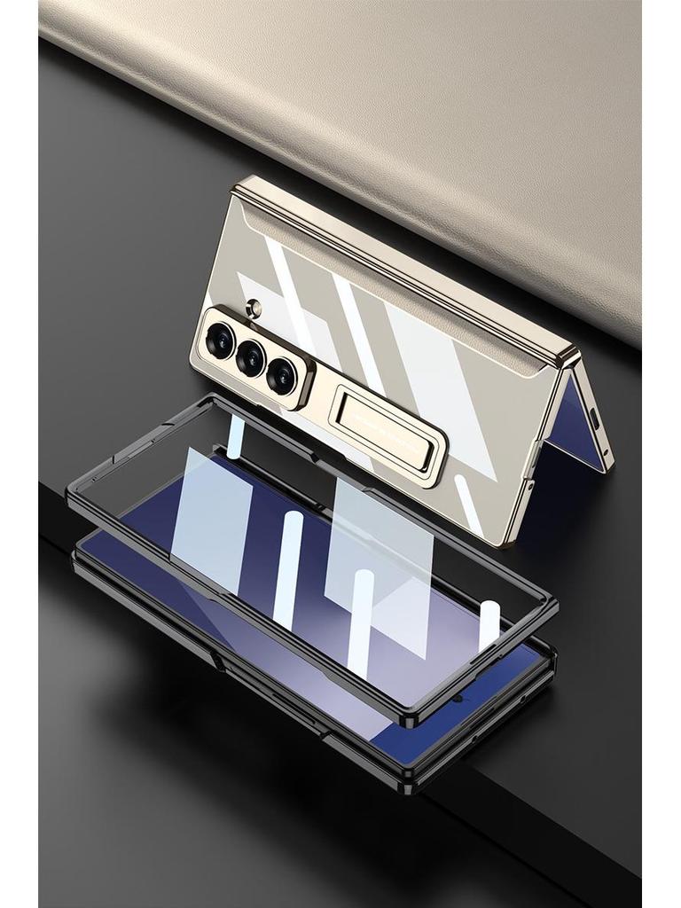 Samsung Z Fold7 Luxury Transparent Electroplated Case with Hinge Bracket & Film