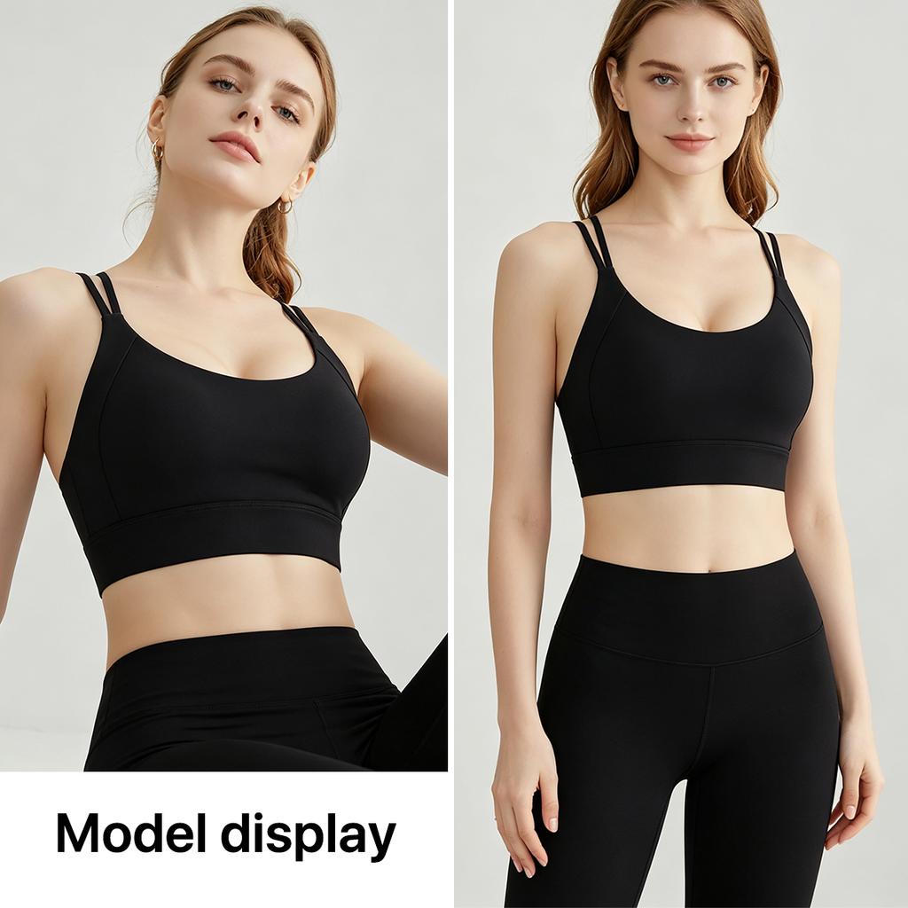 Women Fashion Elastic Thin Strap Workout Sports Bra for Ladies, Padded Support Yoga Vest, Soft Breathable Slim Fit Active Top
