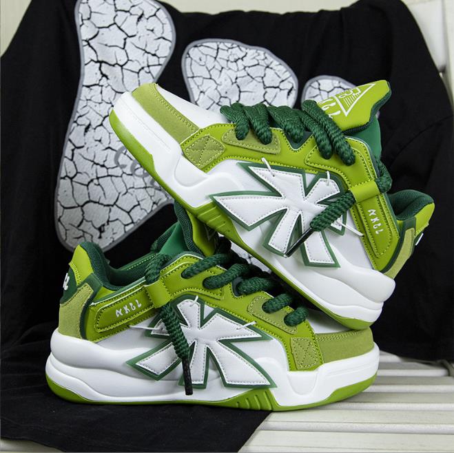 

Fashion High Street Mens Sports Shoes Grey Fashion American Retro Style Platform Casual Sneakers Women Niche Breathable Male Footwear 36 зелёный