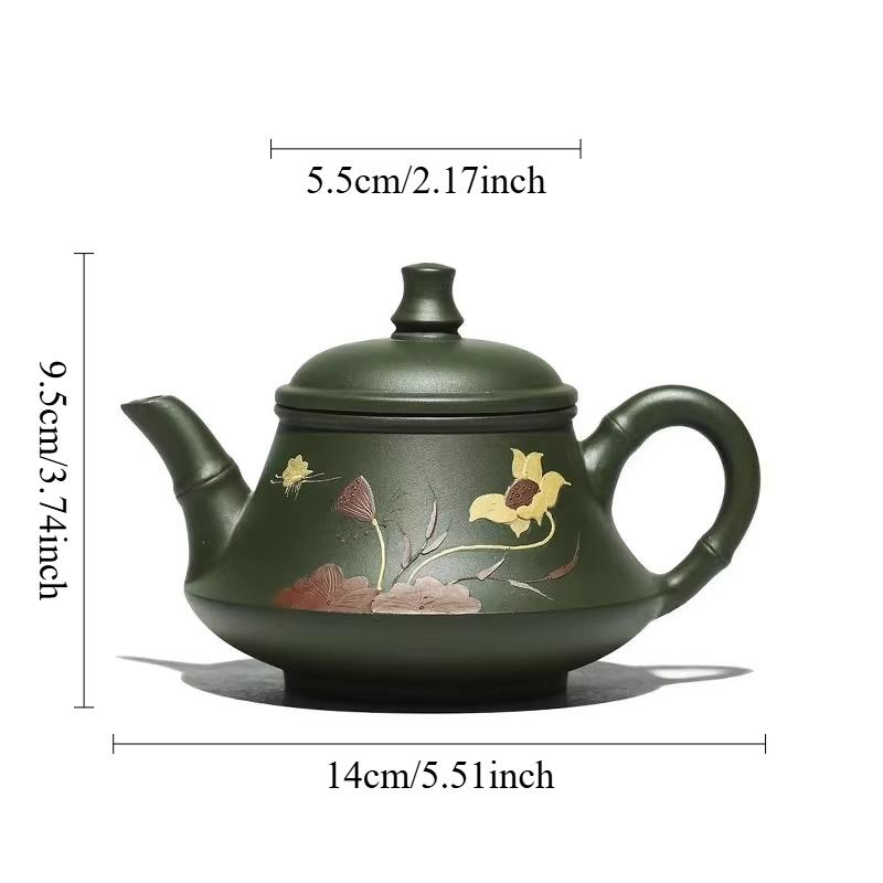 

230ml Lotus Leaf Bamboo Hat Teapot Purple Clay Green Painted Teapot Chinese Style Pu Erh Tea Pot Household Hospitality Teapot
