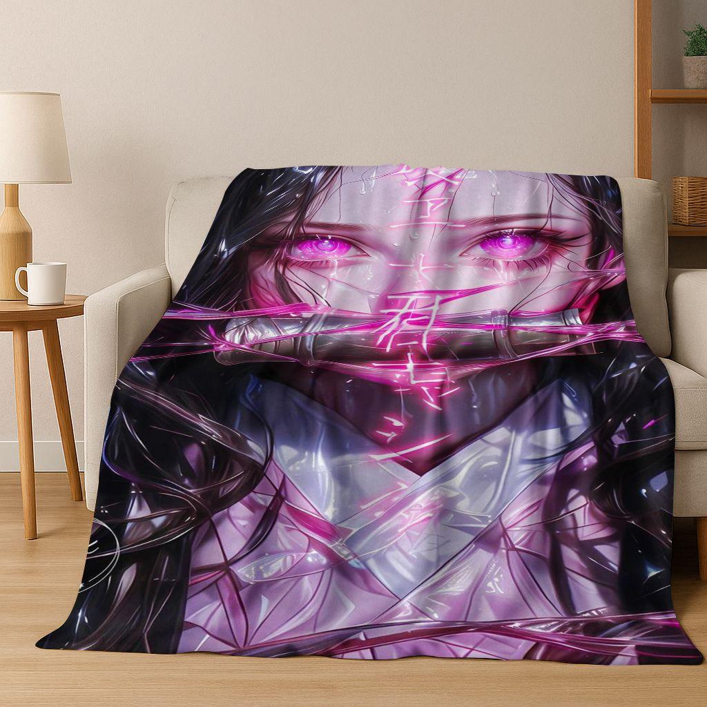 Anime Demon S-Slayer Kamado Nezuko Tanjirou Cartoon Flannel Blanket,Cozy Soft Throw Blanket for Home Bedroom Bed Sofa Cover Kids