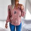 Ladies Fashion Women Polo Shirt Single Breasted Feather Lantern Sleeve Tops Spring Summer Temperament