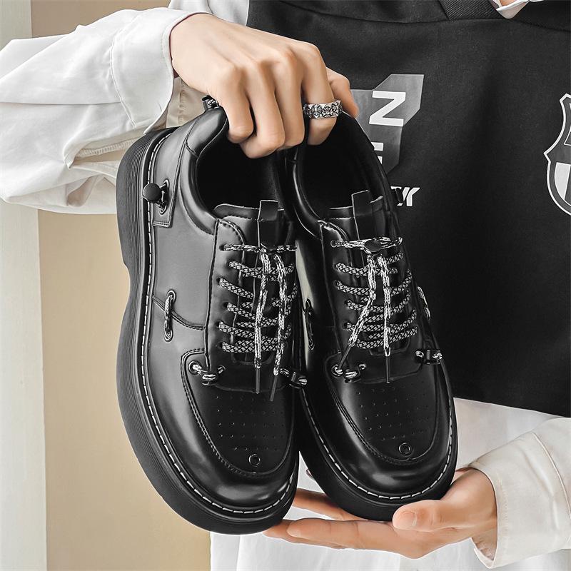 

Niche ins пара функциональных ветровая платформа папы повседневная обувь мужская повседневная кожаная обувь модные маленькие кожаные туфли 1227-J 38 чёрный