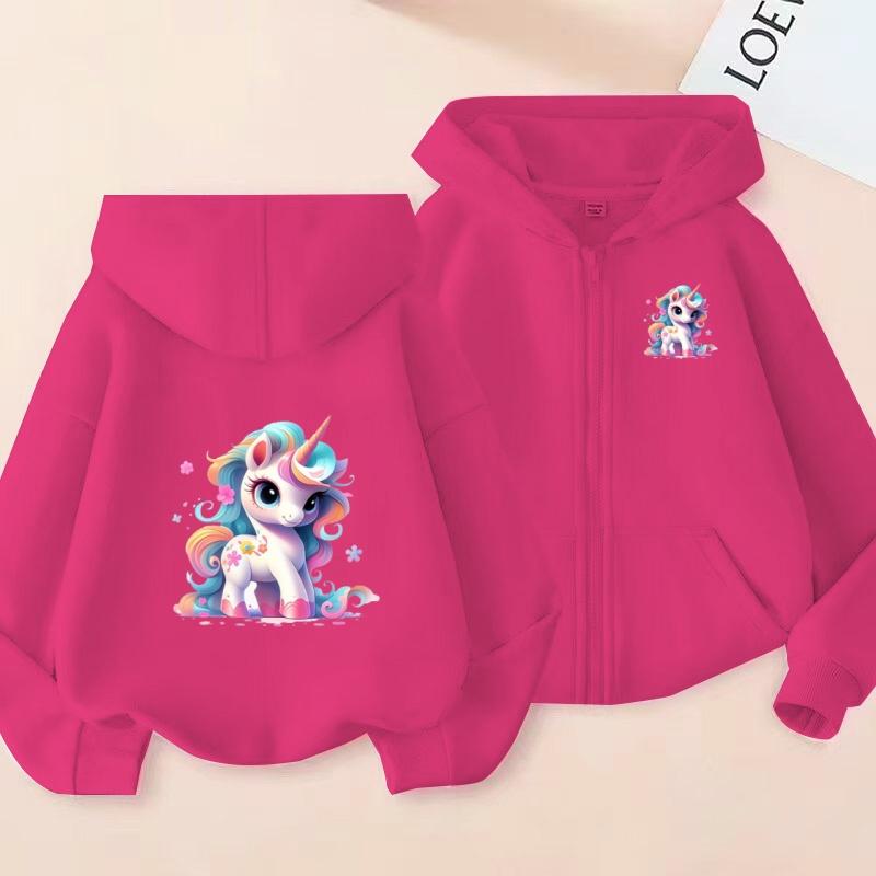 Girls Boy Leisure Sweatshirt Coat Children's Pretty Girl Pink Gift Charming Unicorn Cardigan Hoodies Kawaii Zipper Style