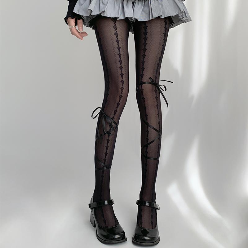 

Kave Summer Vintage White Stockings Lolita Style Floral Printe Super Thin Thigh-High Pantyhose With Strap Cute Female Tight One Size