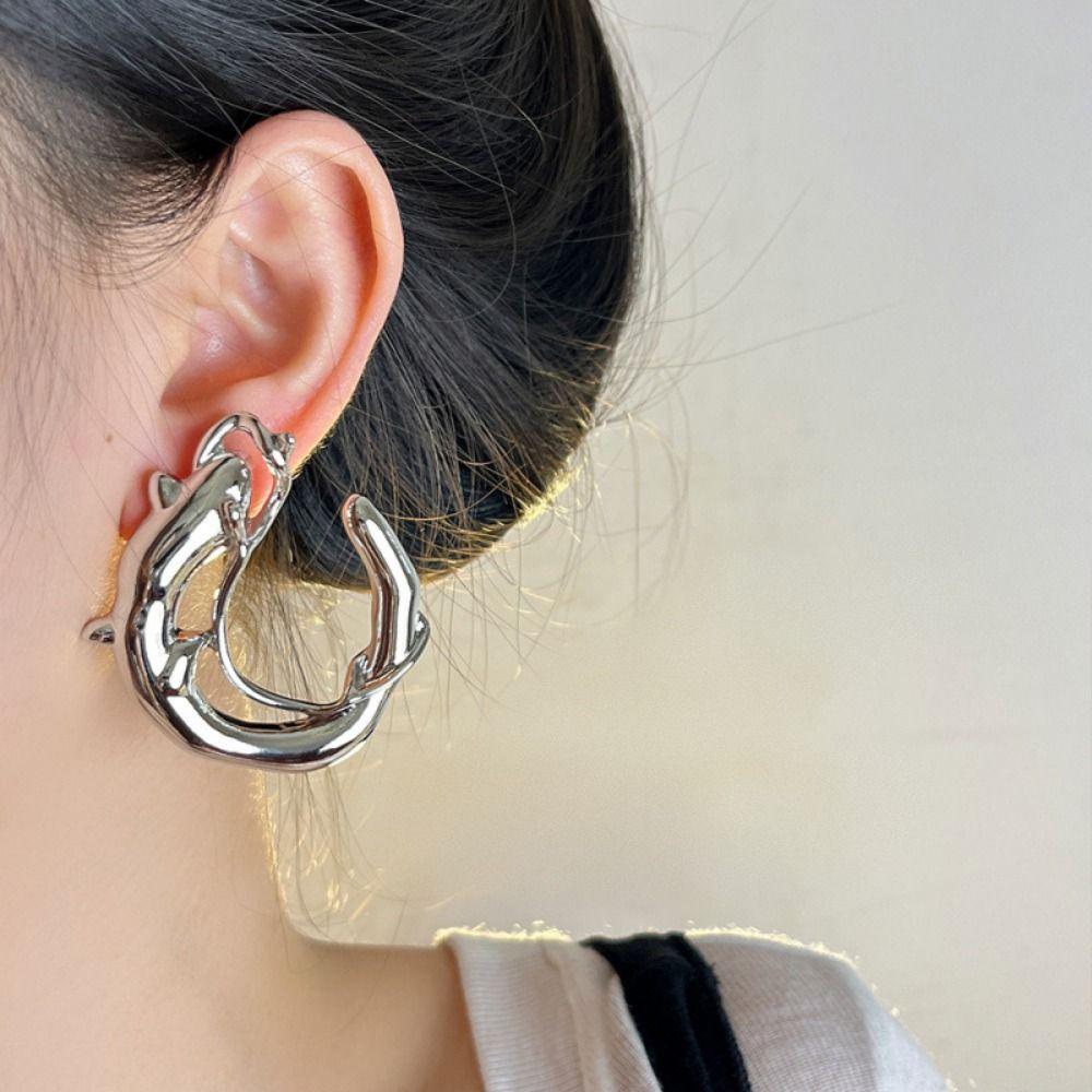 Exaggerated Carp Shaped Earrings Temperament Stud Earrings Round Metal Earrings  Holiday Party