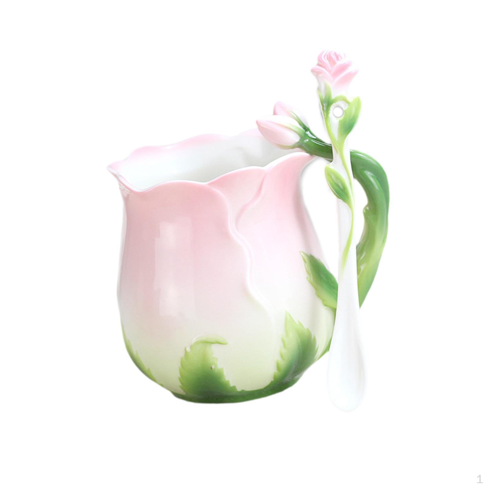 

320 мл фарфоровая кружка для кофе, чашка для питья, с ложкой, 3D розовая чашка для напитков, сока розовый