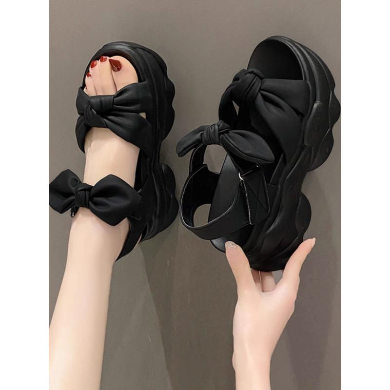 Summer High Platform Women Sandals 9CM Wedge Heels Bowknot Slipper Fashion 2025 Outside Chunky Sandals Beach Casual Slides Woman