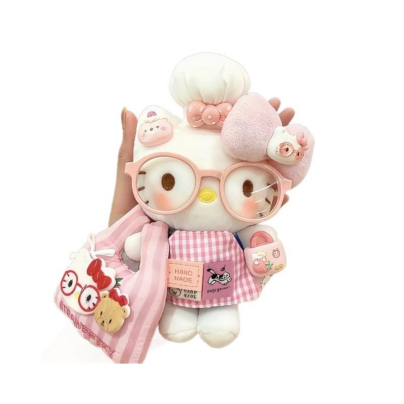 Hello Kitty Plush Keychain With Glasses For Gift And Bag Decoration