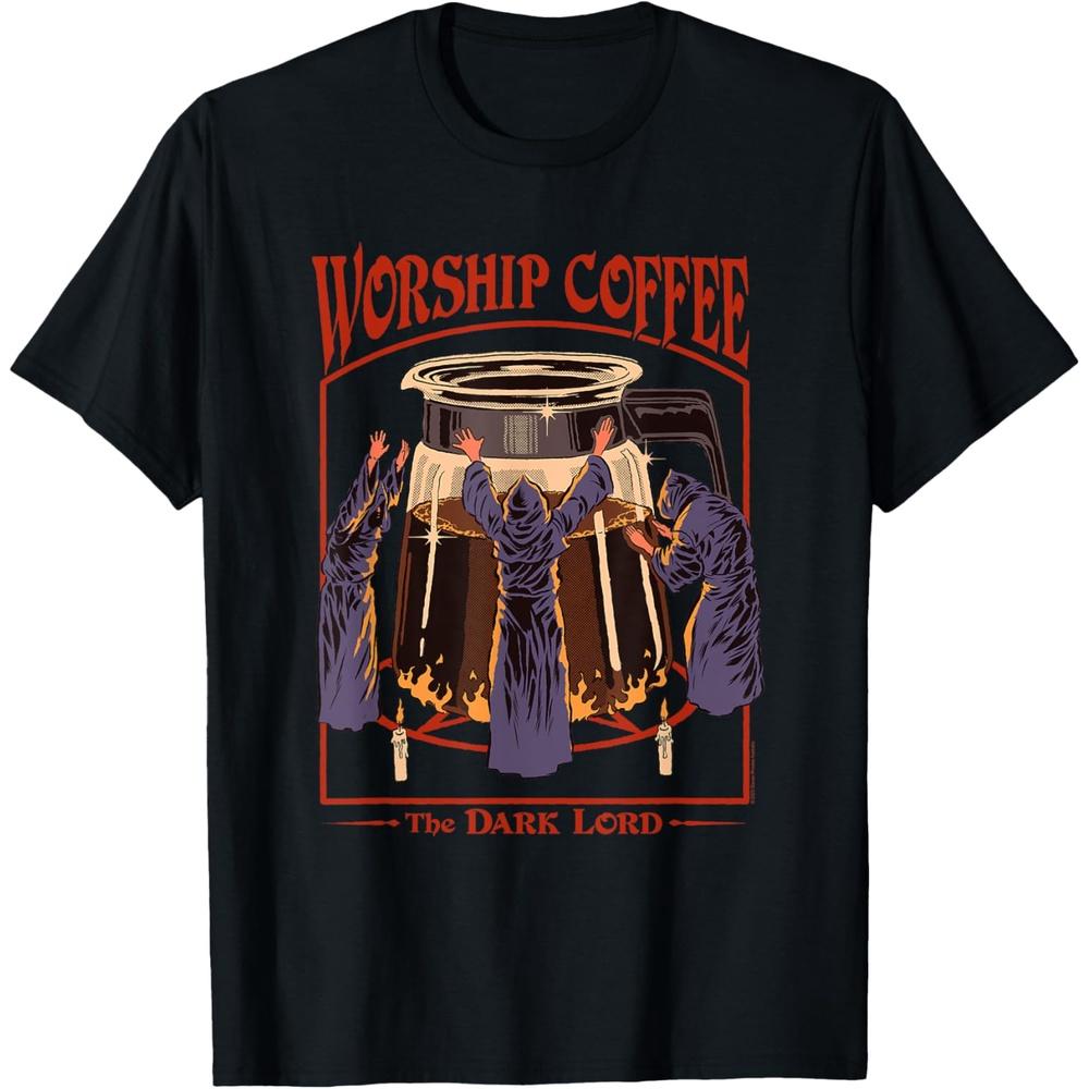 Steven Rhodes Worship Coffee the Dark Lord Retro Dark Humor T-Shirt M чёрный