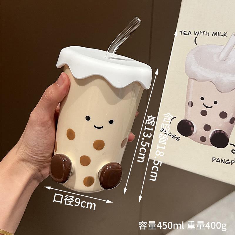 

Shangen Creative Ceramic Milk Tea Cup Cute Hand-Painted Underglaze Color Niche Boutique Carton Home Office Milk Tea Cup 450ml