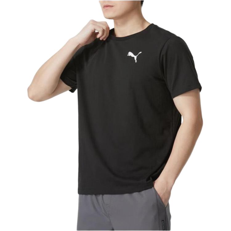 Puma Solid Color Running Fitness Training Comfortable Breathable Casual Crew Neck Short Sleeve T-Shirt Men Tops Black 685644-01