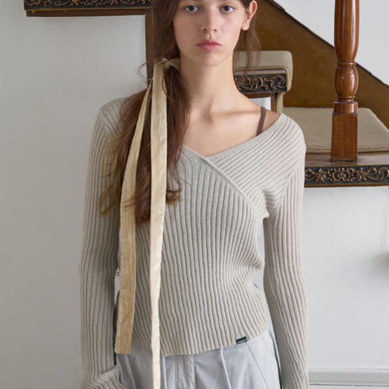 Symmetric Percent Velour Skinny Tie / Beige