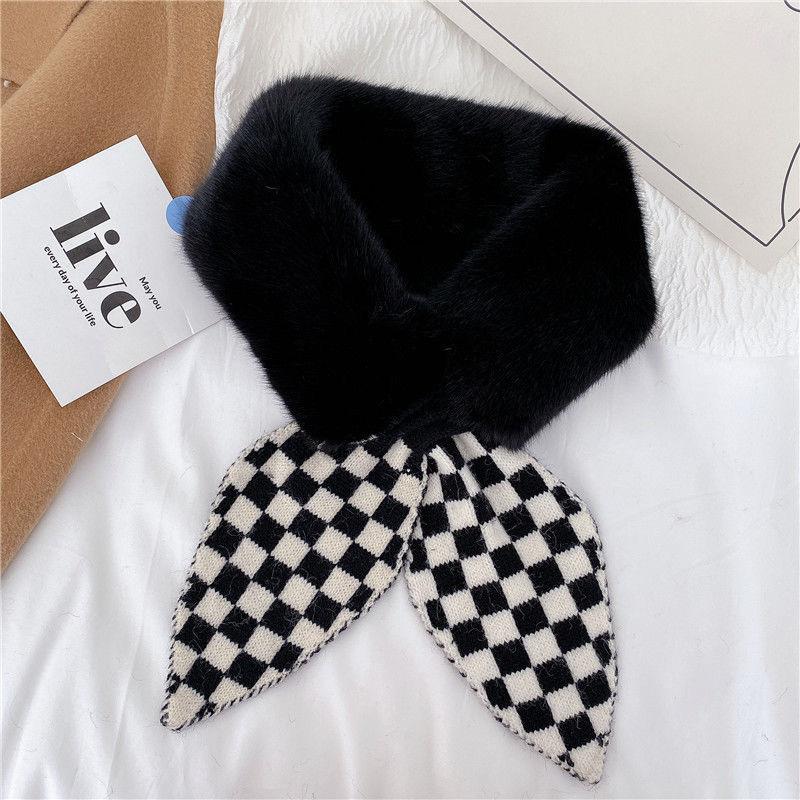 Korean Style Small Scarf for Women Winter New Fashion Neck Scarf for Women Thickened Warm Knitted Stitching Cross Neck Scarf