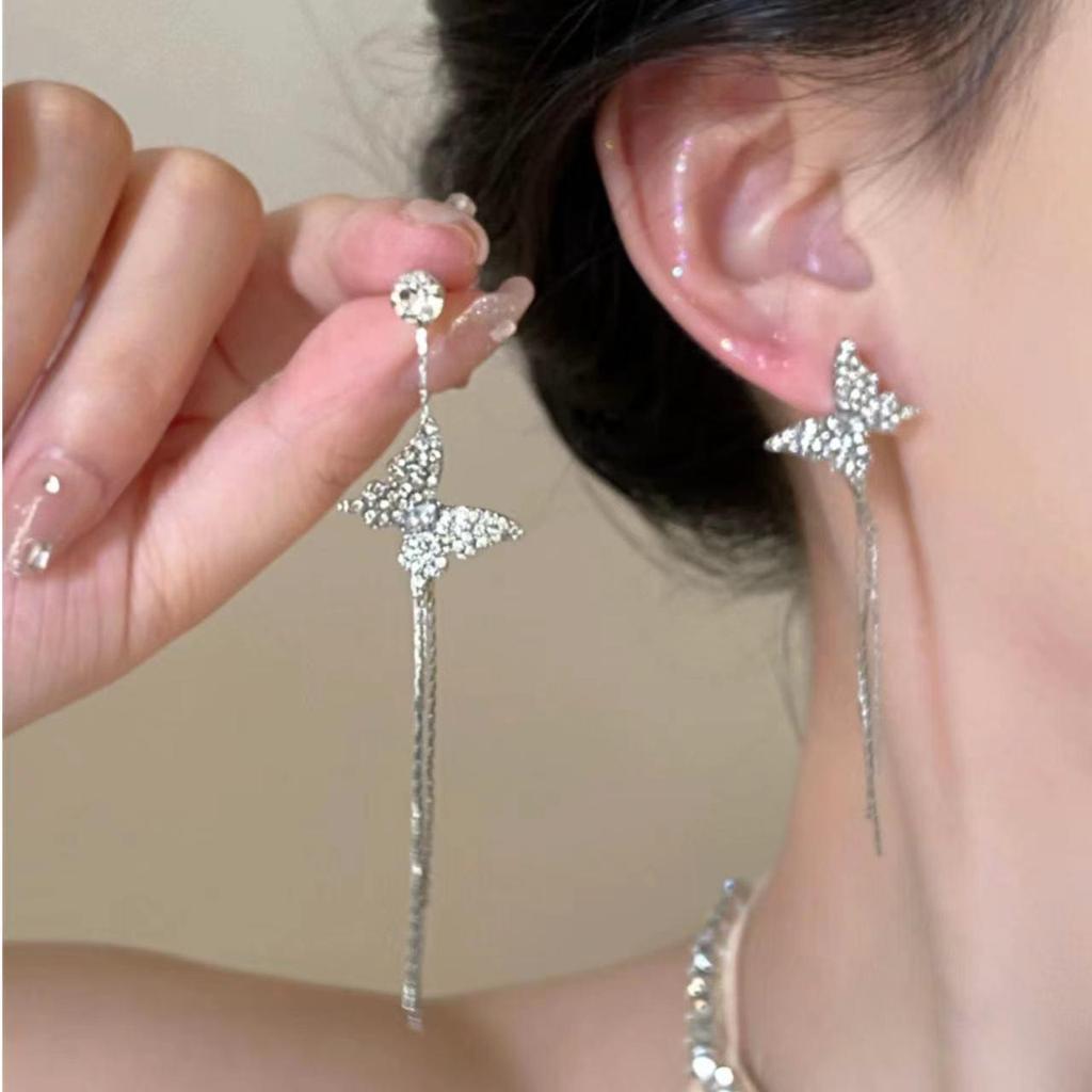 Elegant Bow-Knot Tassel Alloy Earrings for Women's 2025 Spring/Summer