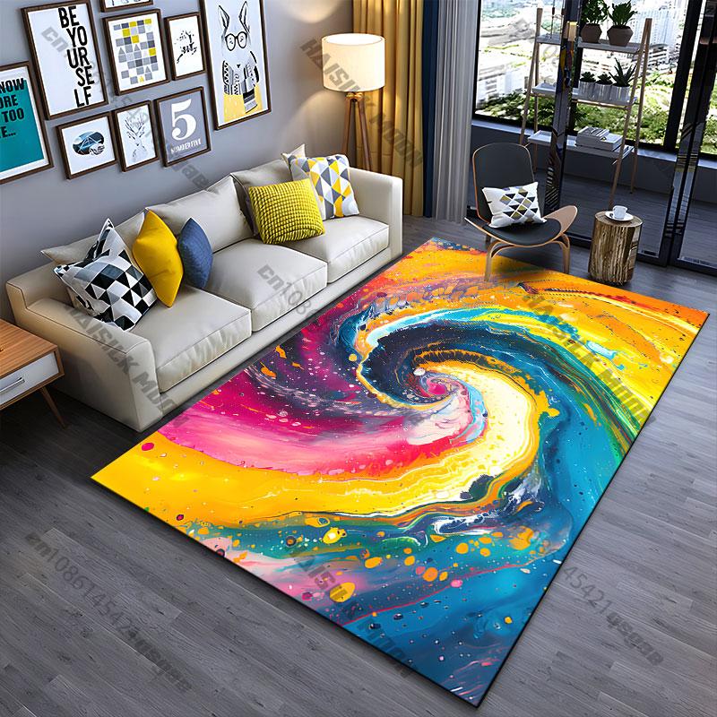 Vibrant swirling colorful abstract carpet Yoga living room room decor children's crawling mat doormat area rug games mat