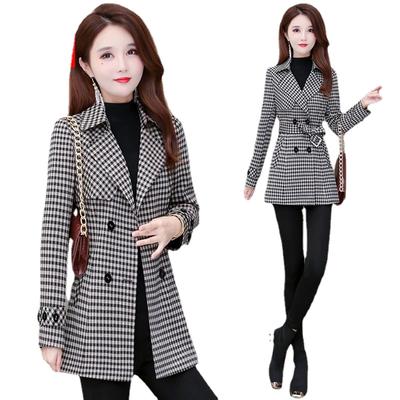 Cappotto giacca a vento scozzese da donna, capispalla alla moda con cintura per la primavera