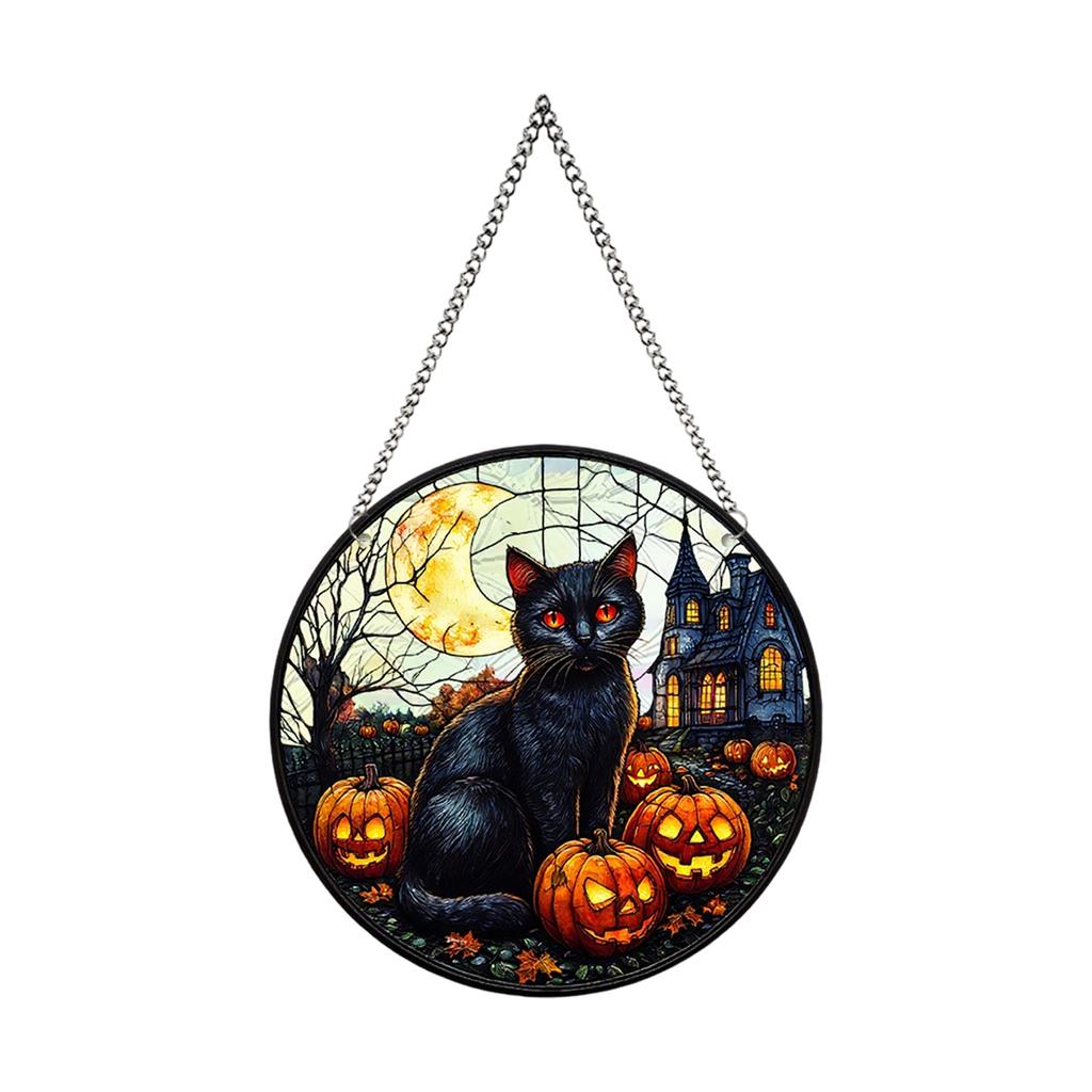 2D Halloween New Cat Witch Window Sunlight Catcher Acrylic Colorful Film Colorful Pendant Wall Decoration