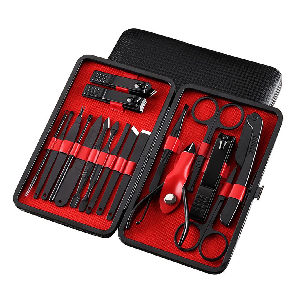18PCS Nail Clippers Set Black Stainless Steel Portable High Strength Household Nail Clippers