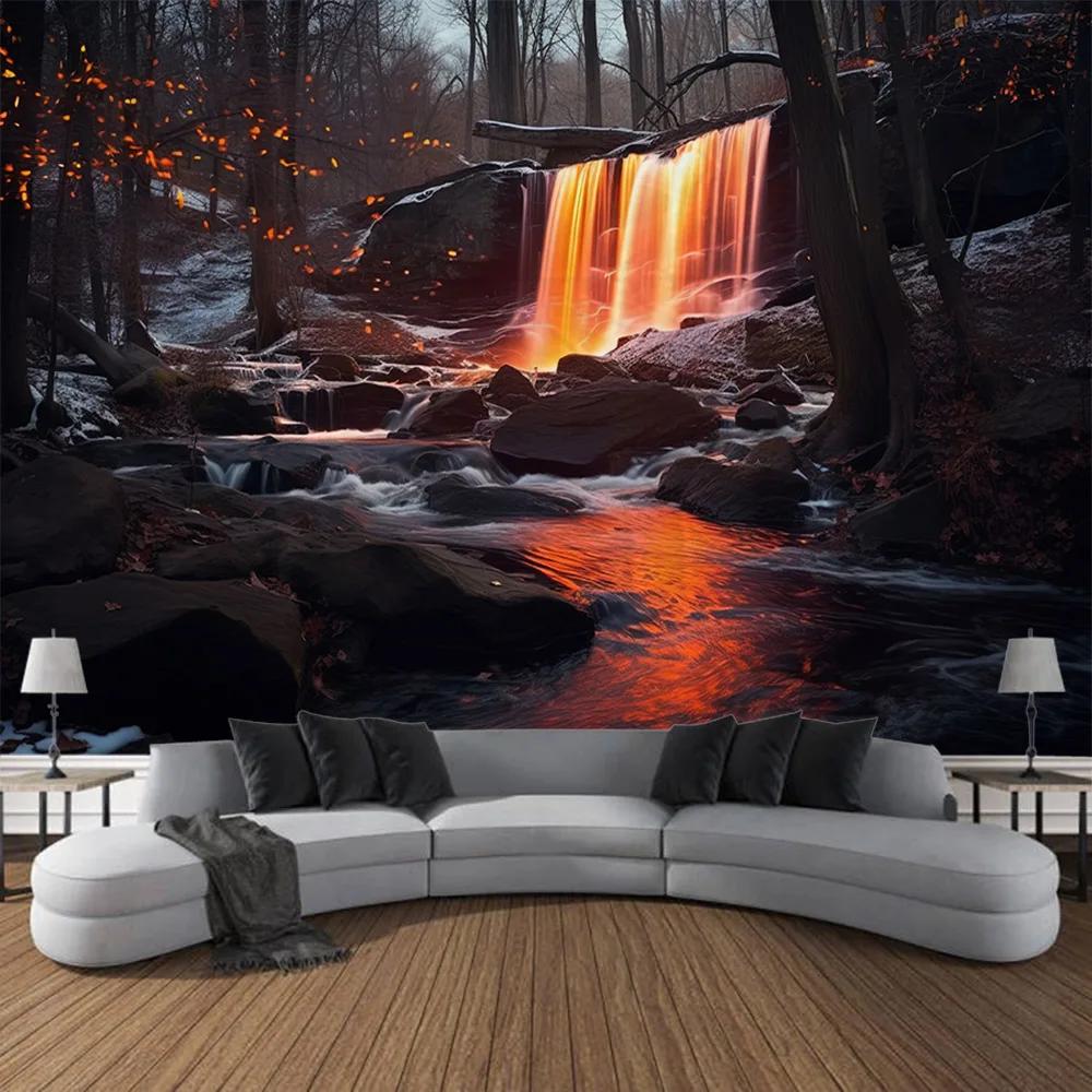 VIKAMA Waterfall Forest Tapestry Vibrant Landscape Art Decor Perfect For Living Rooms And Natural Home Settings
