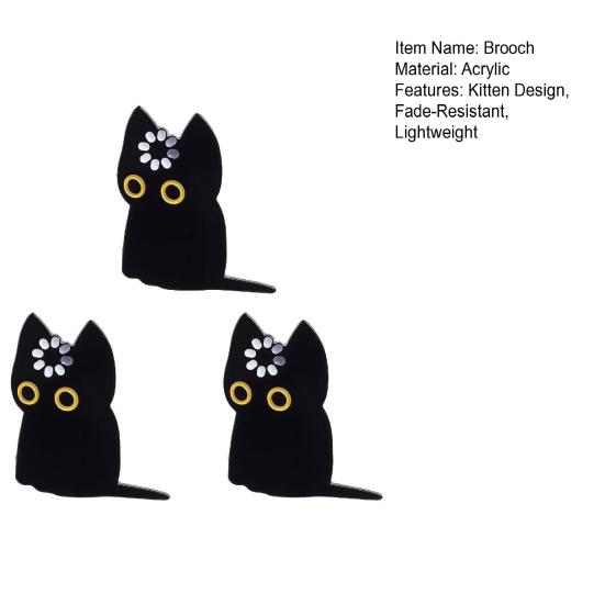 Yangyizhi 2/3Pcs Brooch Pin, Black Cat Design Lapel Decorative Badge with Standard Safety Versatile for Clothing Bags Hats Shoes