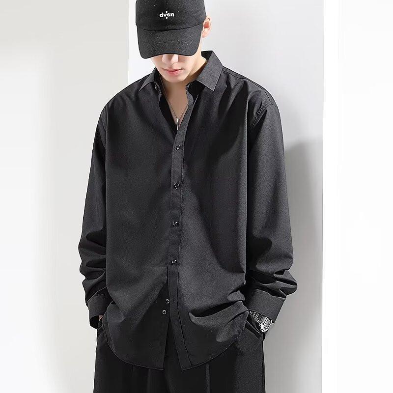 

Летняя рубашка из ледяного шелка, мужская белая повседневная рубашка с длинным рукавом, свободного большого размера, драпирующаяся, 2025, высококлассная дюймовая рубашка, тонкий стиль XL