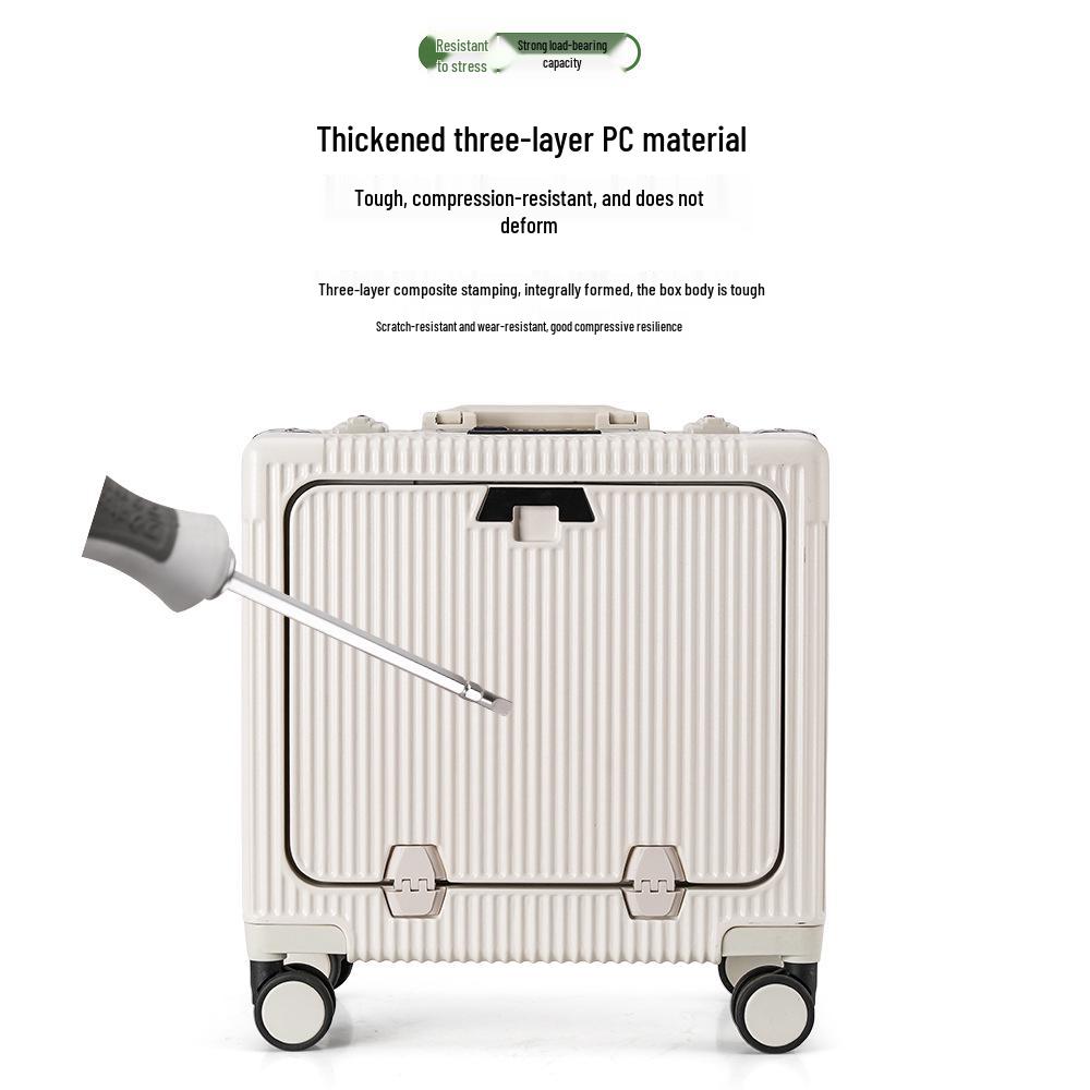 18-Inch Aluminum Carry-On Trolley Suitcase with Front Opening - Compact, Durable for Men, Women, and Students, Free Check-In
