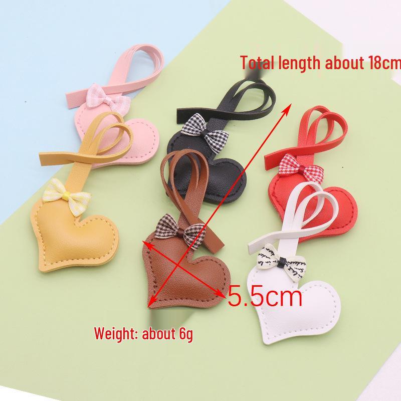 Solid Color Bow Heart Keychain - Cute and Versatile Pendant Leather Rope