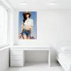 Sexy Woman Outdoor Desert Landscape Tin Sign - Wide-Brimmed Hat, Cropped Lace Top, Denim Shorts, Leopard Belt Metal Wall Decor F