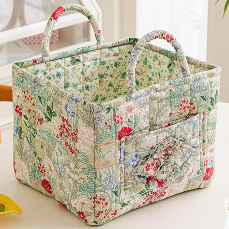 

Floral Pattern Fabric Storage Boxes With Handles Foldable Organizer Clothing Underwear Home Bedroom Bathroom Desktop Travel Use