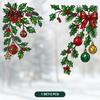 Static Window Cling 2Pcs Christmas Clings, Corner Wreath No?Glue Glass Decals with Holly Reusable Sticker Xmas Balls Bow Poinsettia, Stickers