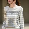 Spring and Autumn's New Strawberry Jacquard Round Neck Striped Versatile Knitted Sweater Pullover Is A Fashionable and Trendy Women's Top