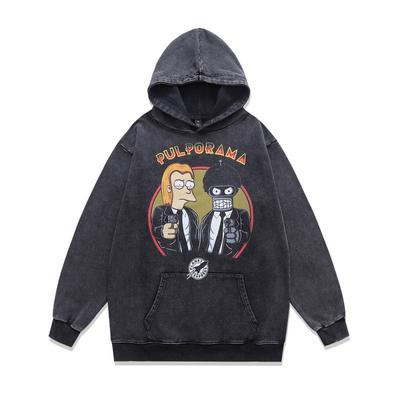 Autumn And Winter American Retro Cartoon Digital Direct Injection Printing Hooded Sweater 430G Heavy Cotton Washed Hoodie