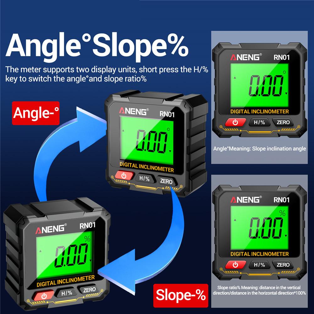 360 Degree Protractor RN01 Digital Angle Gauge Goniometer Four-sided Strong Magnetic Protractor Tester Measuring Tools