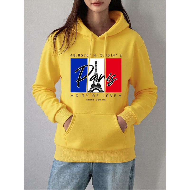 Paris City Of Love Printing Hoodies Women Autumn Winter Fleece Warm Sweatshirts Basics Pocket Pullovers Casual Loose Clothes