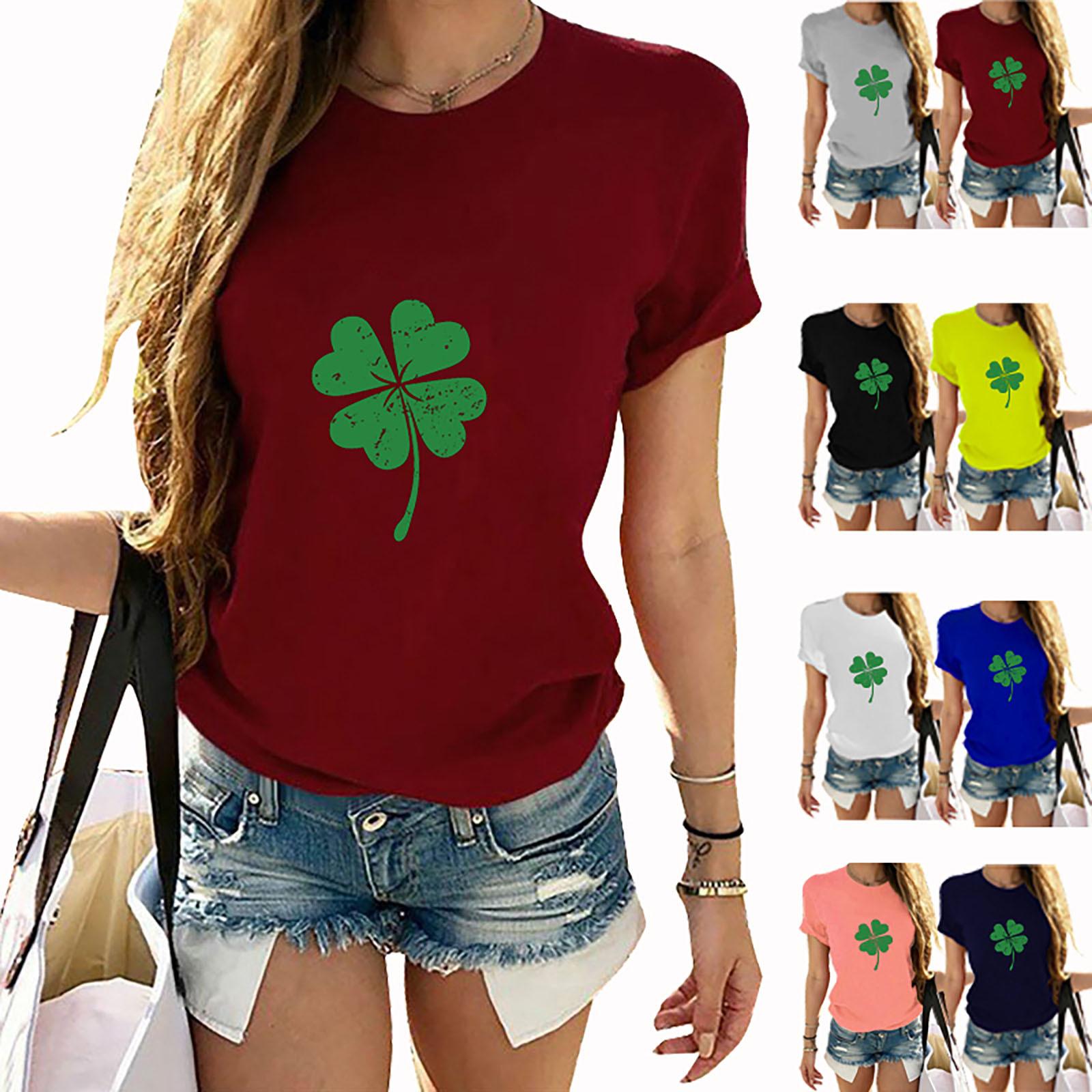 

Женщины Casual St. Хлопковая футболка с коротким рукавом с принтом ко Дню Патрика Топы и футболки