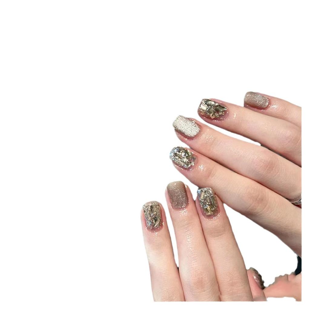 Wearing Armor Pure Handmade Manicure Finished Product Fake Nail Patch Highlight Light Bulb Cat Eye Flash Champagne Diamond Short Nail