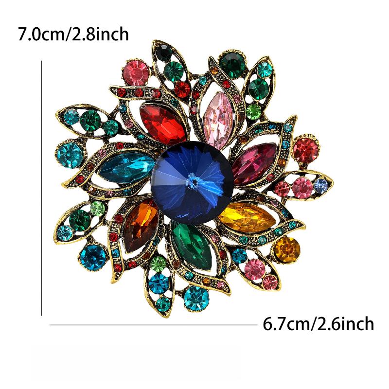1Pcs Elegant Lapel Flower Pin Exaggerated Fashion Retro Vibrant Colorful Crystal Glass Brooch Pin Women'S Large Coat Accessories