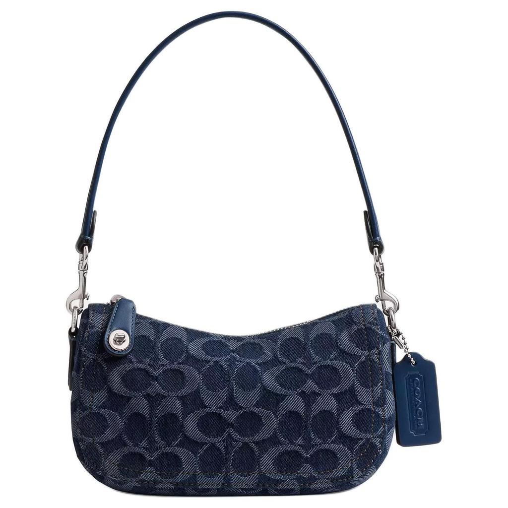 Coach Swinger 20 Logo Print Silver Hardware Signature Denim Handbag Small Women Handbag Deep-Blue CAN78-LHRHY