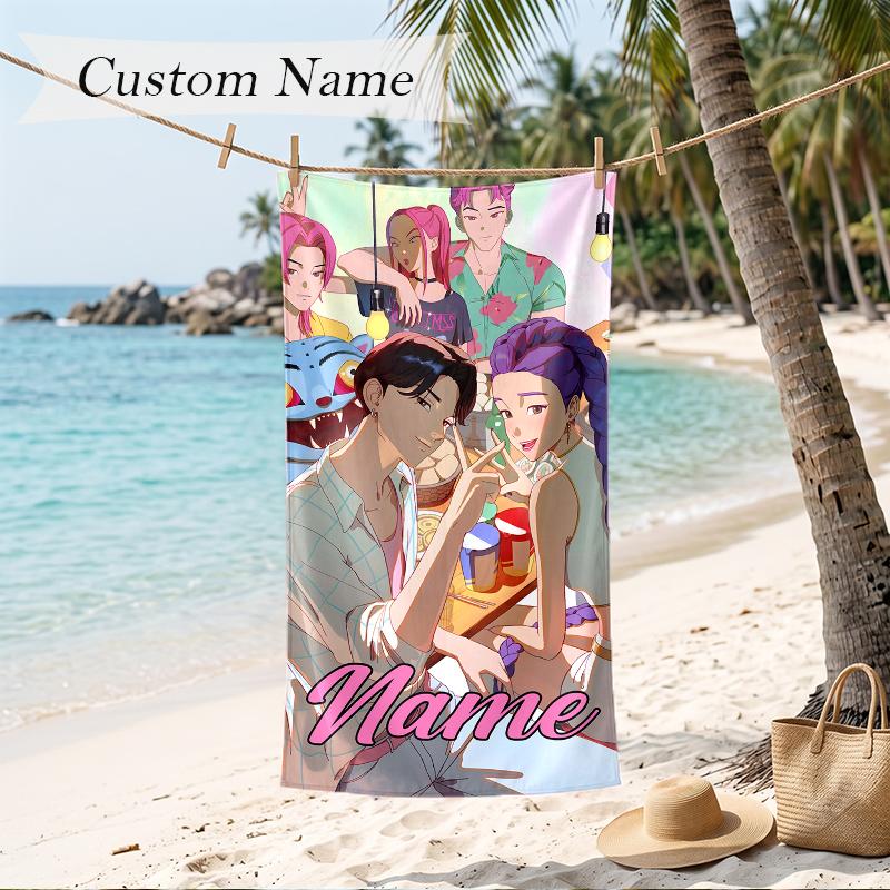 kpop demon hunters Custom Name Printed Beach Towel Personalized Soft Towel For Swimming Beach Travel