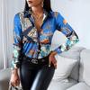 Autumn/Winter Long-Sleeve V-Neck Retro Color Block Shirt 2021